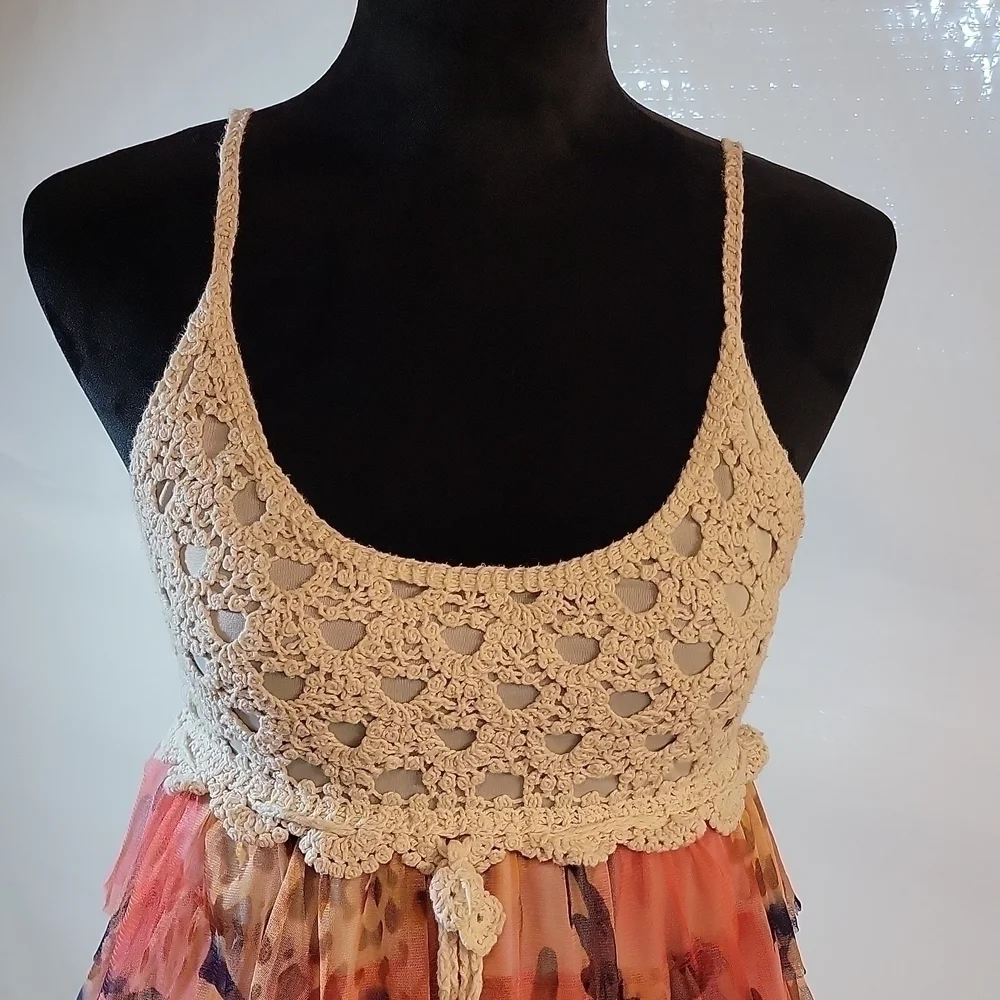 RUFFLED Crochet Multi-Color Dress S Small - Picture 2 of 13